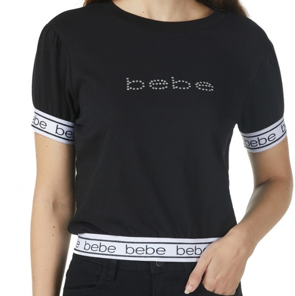 Bebe 2PC Logo Tape set Top and Jogger Bottoms Black White Small - Picture 6 of 7